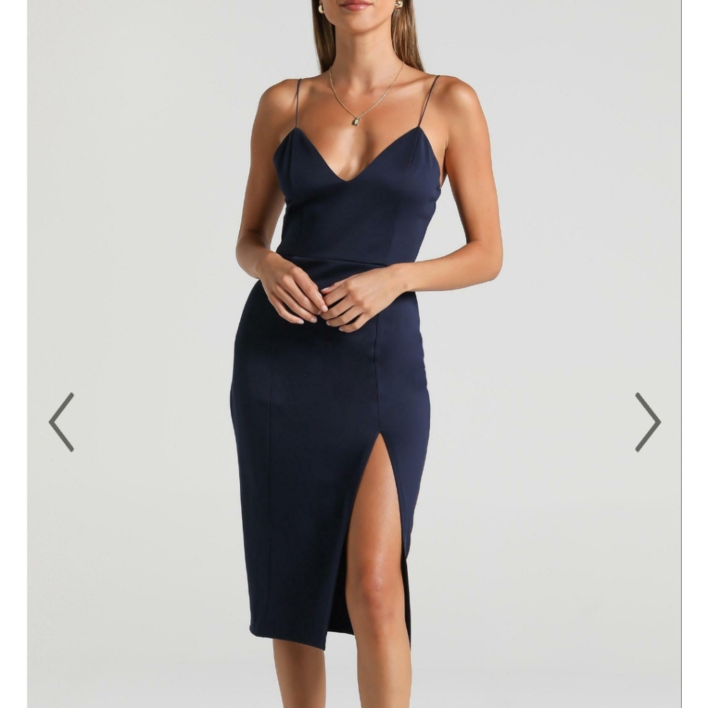 Showpo Big Ideas Midi Dress in Navy, size US 2